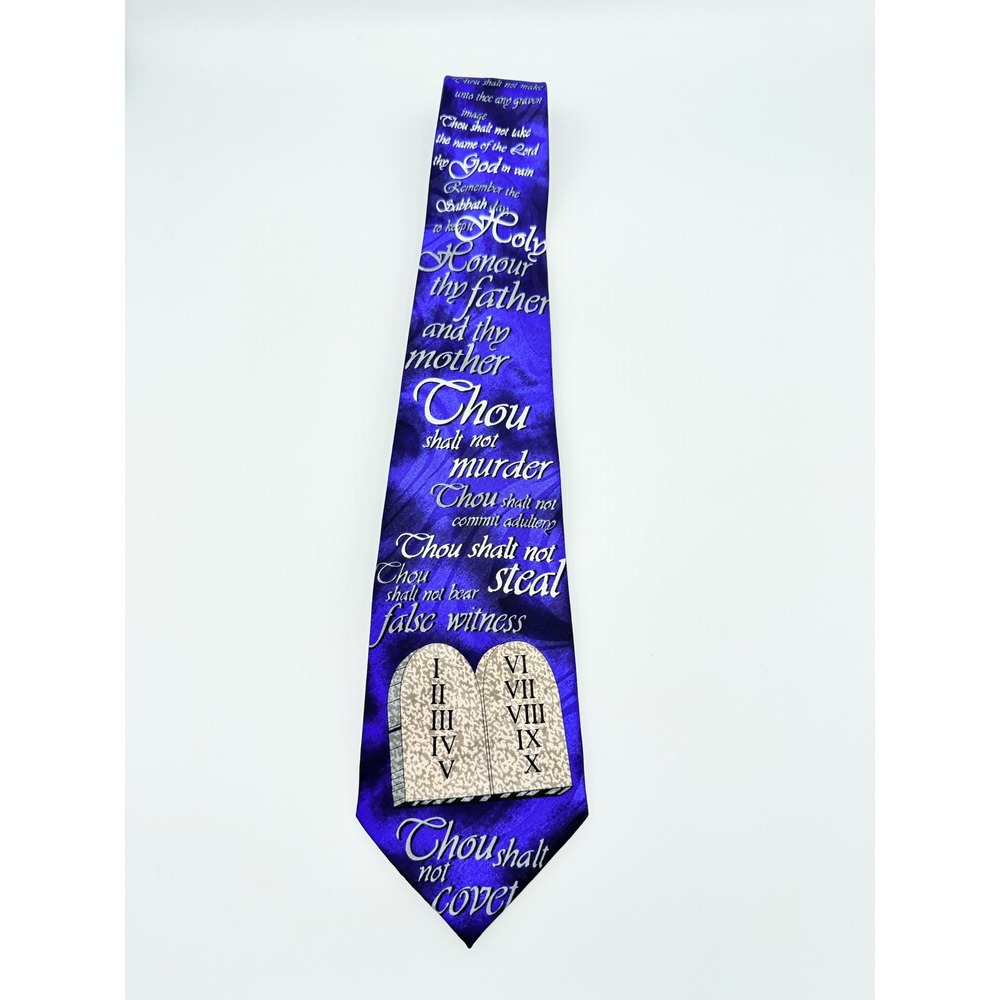 Ten Commandments Religious Purple Blue Silk Necktie Clergy Christian Faith Tie - Picture 3 of 7